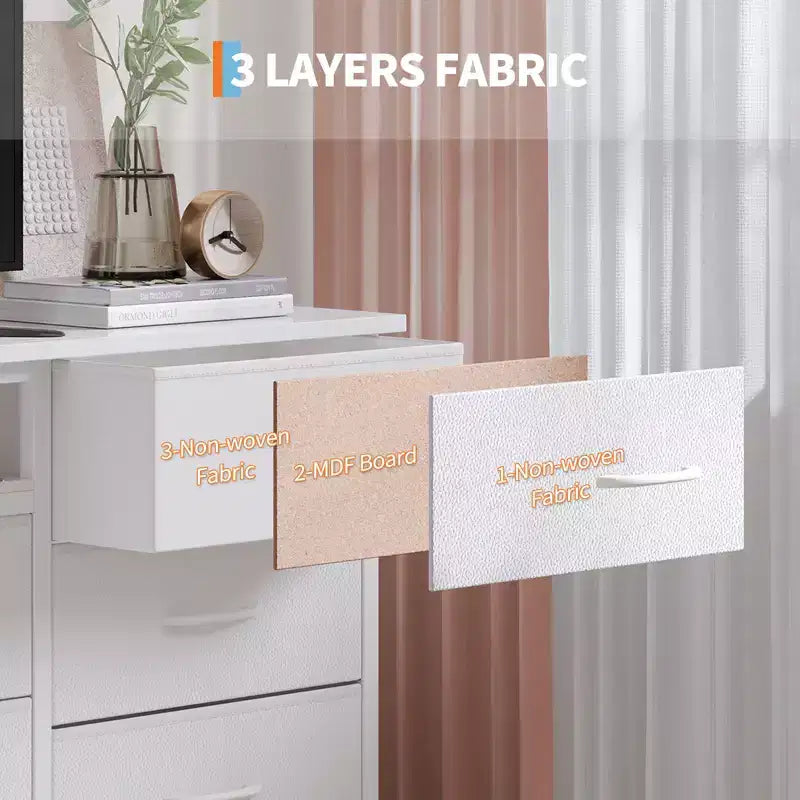 Commode à 13 tiroirs en tissu pour chambre à coucher, meuble TV long avec prise de courant et lumière LED