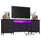 13 Fabric Drawer Dresser for Bedroom, Long Dresser TV Stand with Power Outlet & LED Light