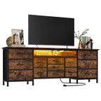 Commode à 13 tiroirs en tissu pour chambre à coucher, meuble TV long avec prise de courant et lumière LED