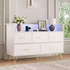 Commode à 5 tiroirs pour chambre à coucher, commode moderne avec lumières LED et station de recharge, organisateur de rangement de vêtements compact en bois