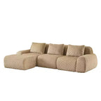 Canapé modulable en forme de L en flanelle 3 places, pouf à boucle, aucun assemblage requis, couleur camel clair