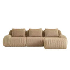 Canapé modulable en forme de L en flanelle 3 places, pouf à boucle, aucun assemblage requis, couleur camel clair
