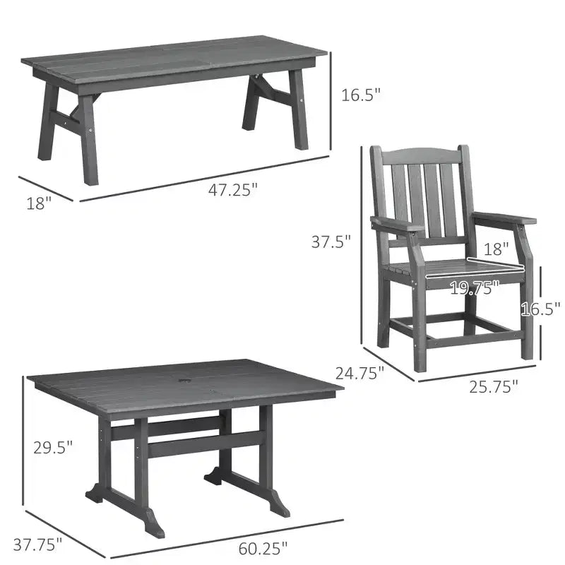Ensemble de salle à manger de patio 6 pièces, table et chaises d'extérieur 6 places, mobilier de conversation, accoudoirs, banquette deux places, table à manger avec trou pour parasol