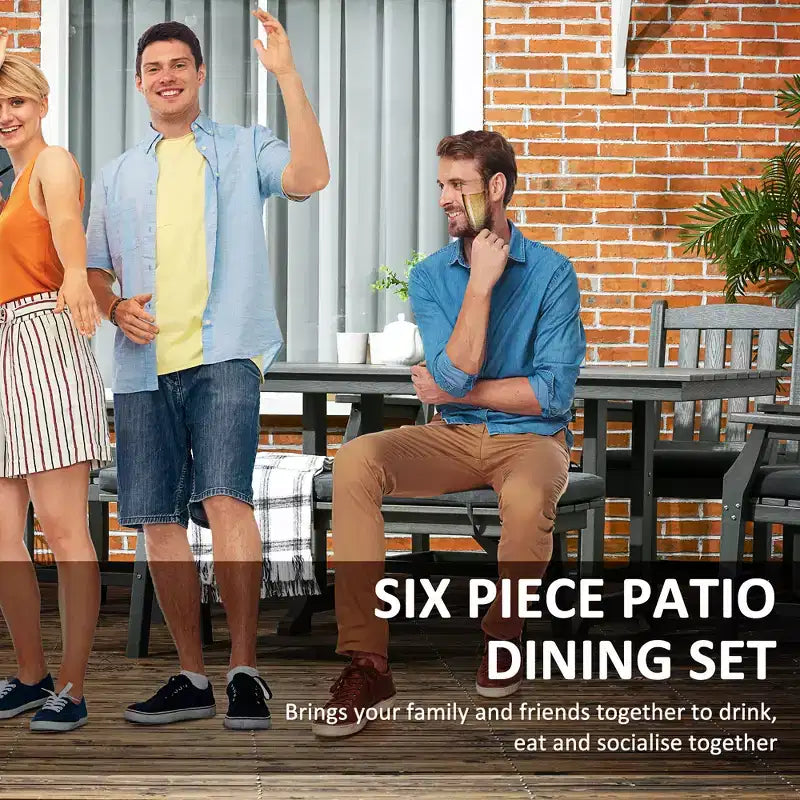 Ensemble de salle à manger de patio 6 pièces, table et chaises d'extérieur 6 places, mobilier de conversation, accoudoirs, banquette deux places, table à manger avec trou pour parasol