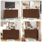 Commode à 9 tiroirs pour chambre à coucher, commode en bois de 137 cm avec poignées dorées, commode cannelée pour meuble TV, organisateur de rangement pour vêtements pour salon