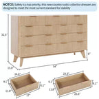 Commode à 9 tiroirs pour chambre à coucher, commode en bois de 137 cm avec poignées dorées, commode cannelée pour meuble TV, organisateur de rangement pour vêtements pour salon