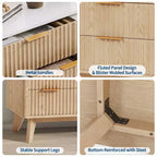 Commode à 9 tiroirs pour chambre à coucher, commode en bois de 137 cm avec poignées dorées, commode cannelée pour meuble TV, organisateur de rangement pour vêtements pour salon