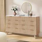 Commode à 9 tiroirs pour chambre à coucher, commode en bois de 137 cm avec poignées dorées, commode cannelée pour meuble TV, organisateur de rangement pour vêtements pour salon