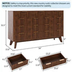 Commode à 9 tiroirs pour chambre à coucher, commode en bois de 137 cm avec poignées dorées, commode cannelée pour meuble TV, organisateur de rangement pour vêtements pour salon