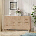 9 Drawer Dresser for Bedroom, 54W Wood Chest of Drawers with Gold Handle, Fluted Dresser TV Stand, Clothes Storage Organizer for Living Room