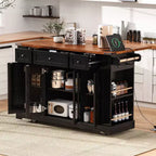 53 inch Black Farmhouse Kitchen Island Rolling Kitchen Cart on Wheels with Drop Leaf for Kitchen Dining Room