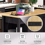 Îlot de cuisine noir de 47 pouces avec table à manger extensible, table de cuisine en placage de bois d'hévéa avec étagère de rangement interne