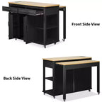 Îlot de cuisine noir de 47 pouces avec table à manger extensible, table de cuisine en placage de bois d'hévéa avec étagère de rangement interne