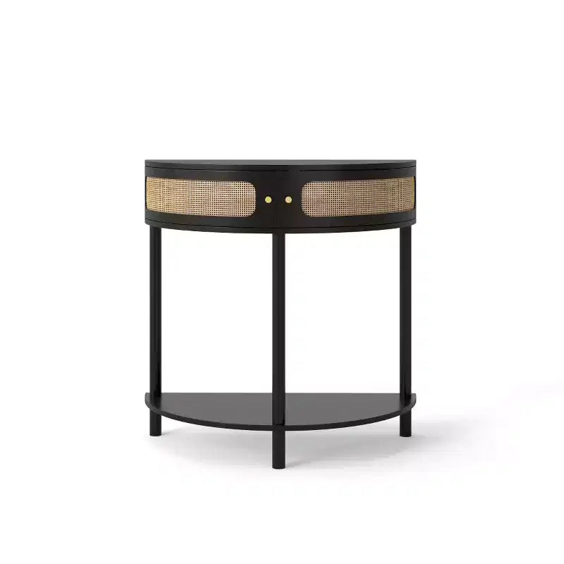 31,5 Table console d'entrée moderne avec rangement, Table de couloir demi-lune avec portes en rotin, Étagère inférieure pour salon - Panipeachy