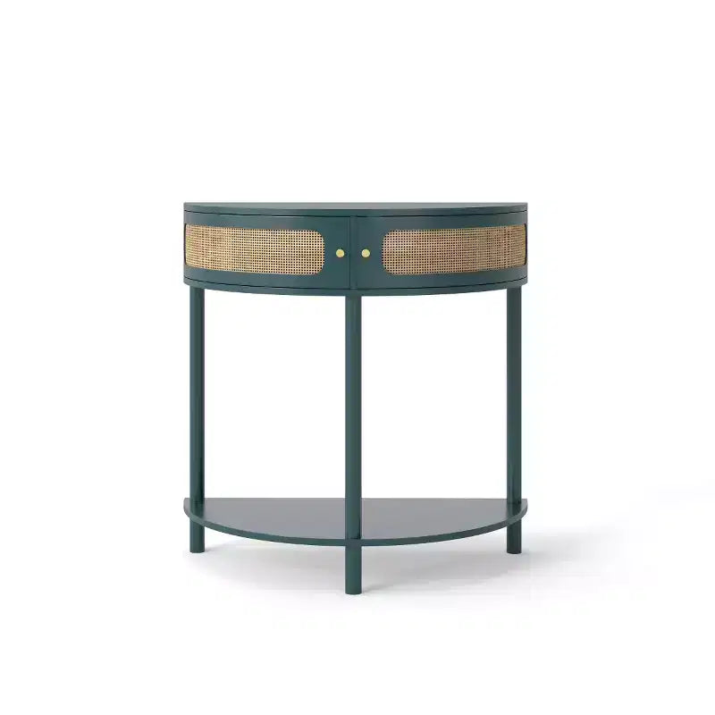 31,5 Table console d'entrée moderne avec rangement, Table de couloir demi-lune avec portes en rotin, Étagère inférieure pour salon - Panipeachy