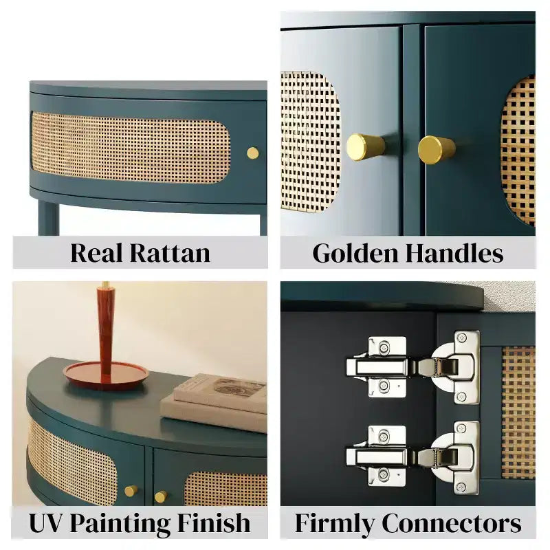 31,5 Table console d'entrée moderne avec rangement, Table de couloir demi-lune avec portes en rotin, Étagère inférieure pour salon - Panipeachy