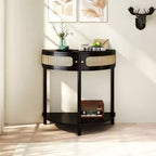31,5 Table console d'entrée moderne avec rangement, Table de couloir demi-lune avec portes en rotin, Étagère inférieure pour salon - Panipeachy
