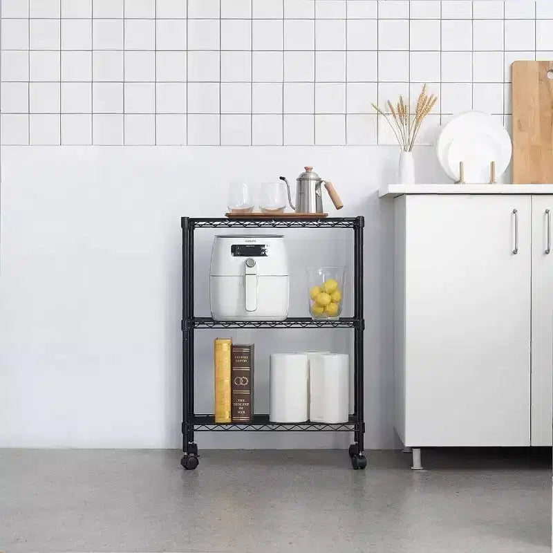 Étagère métallique à 3 niveaux robuste de 35,6 x 61 x 76,2 cm pour rangement garage buanderie noir