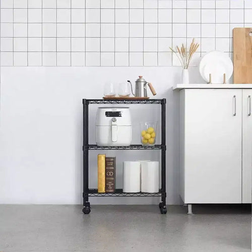 Étagère métallique à 3 niveaux robuste de 35,6 x 61 x 76,2 cm pour rangement garage buanderie noir