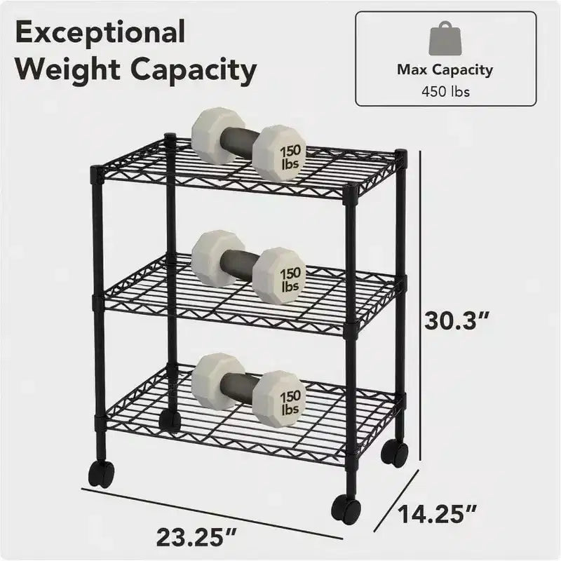 Étagère métallique à 3 niveaux robuste de 35,6 x 61 x 76,2 cm pour rangement garage buanderie noir