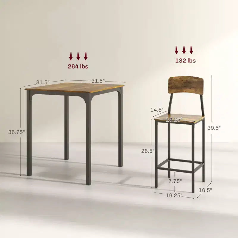 Ensemble table et chaises de bar 3 pièces, petite table et chaises de cuisine, table à manger carrée avec 2 tabourets et noir