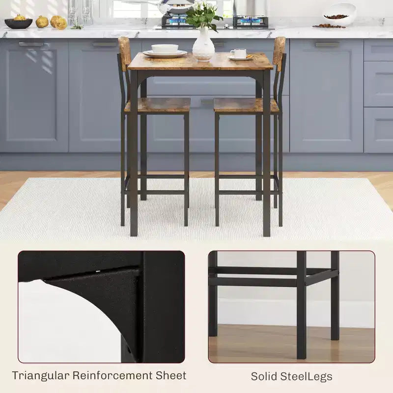 Ensemble table et chaises de bar 3 pièces, petite table et chaises de cuisine, table à manger carrée avec 2 tabourets et noir
