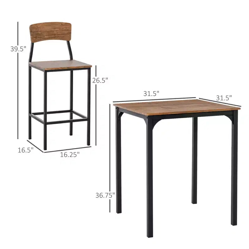 Ensemble table et chaises de bar 3 pièces, petite table et chaises de cuisine, table à manger carrée avec 2 tabourets et noir