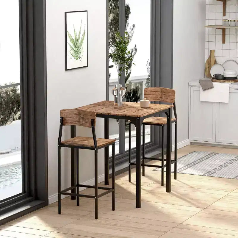 Ensemble table et chaises de bar 3 pièces, petite table et chaises de cuisine, table à manger carrée avec 2 tabourets et noir