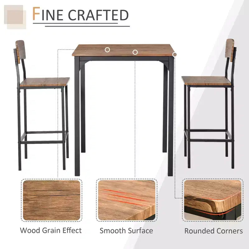 Ensemble table et chaises de bar 3 pièces, petite table et chaises de cuisine, table à manger carrée avec 2 tabourets et noir