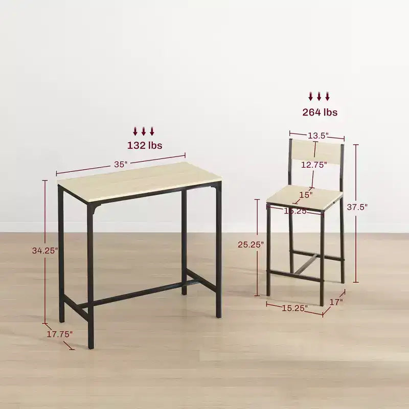 Ensemble table et chaises de bar 3 pièces, petite table et chaises de cuisine, table à manger carrée avec 2 tabourets et noir