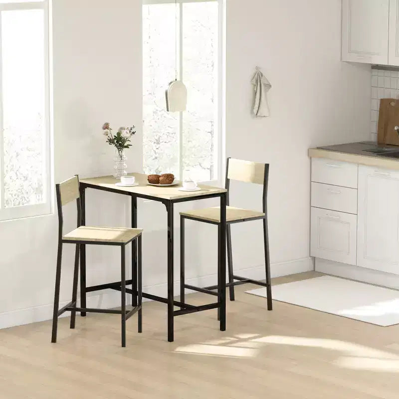 Ensemble table et chaises de bar 3 pièces, petite table et chaises de cuisine, table à manger carrée avec 2 tabourets et noir