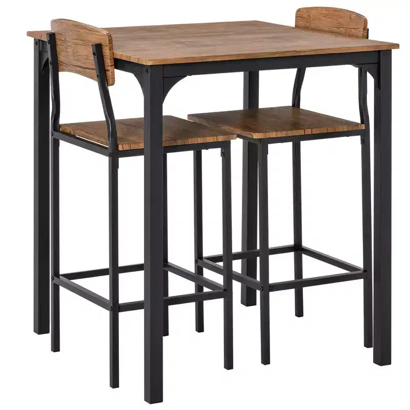 Ensemble table et chaises de bar 3 pièces, petite table et chaises de cuisine, table à manger carrée avec 2 tabourets et noir