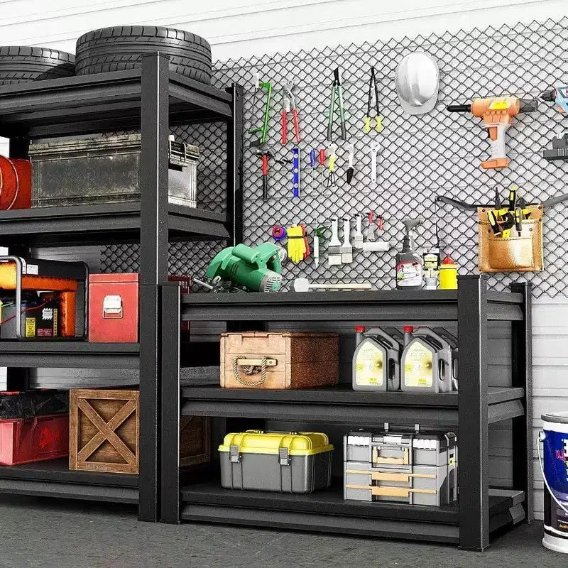 Étagères de garage 36 pouces en métal acier robuste, étagère de rangement utilitaire réglable 3 niveaux noir, capacité 1200 livres