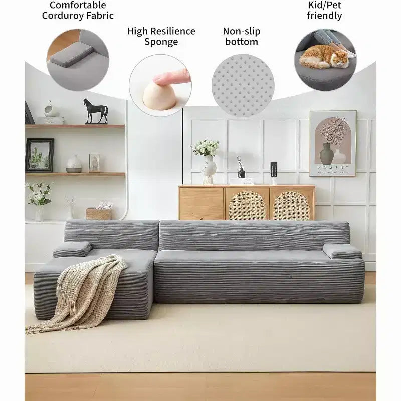 Canapé sectionnel convertible en L de 107 pouces, canapé modulaire 3 places rembourré, canapé-lit sans assemblage requis pour salon, chambre à coucher