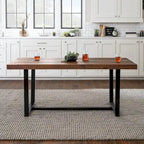 Table de salle à manger en pin massif, 72 po, aspect vieilli, avec piètement tréteau – Gris / Acajou / Chêne rustique, pour 6 à 8 personnes