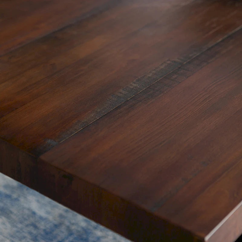 Table de salle à manger en pin massif, 72 po, aspect vieilli, avec piètement tréteau – Gris / Acajou / Chêne rustique, pour 6 à 8 personnes