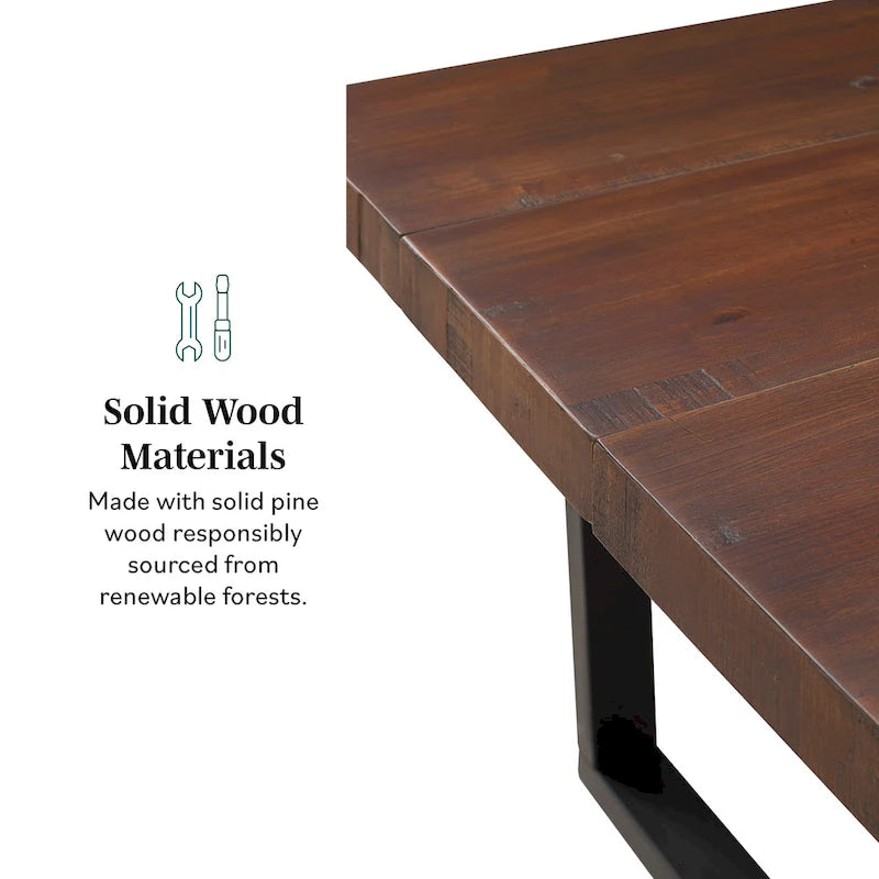 Table de salle à manger en pin massif, 72 po, aspect vieilli, avec piètement tréteau – Gris / Acajou / Chêne rustique, pour 6 à 8 personnes