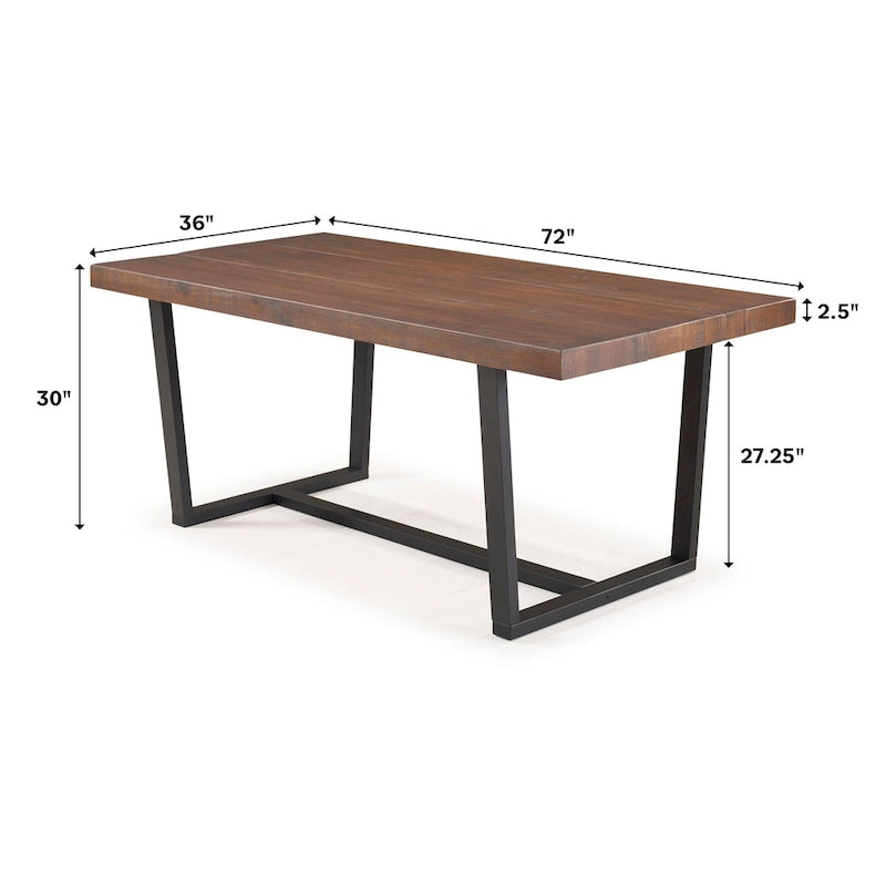 Table de salle à manger en pin massif, 72 po, aspect vieilli, avec piètement tréteau – Gris / Acajou / Chêne rustique, pour 6 à 8 personnes