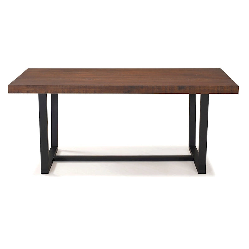 Table de salle à manger en pin massif, 72 po, aspect vieilli, avec piètement tréteau – Gris / Acajou / Chêne rustique, pour 6 à 8 personnes