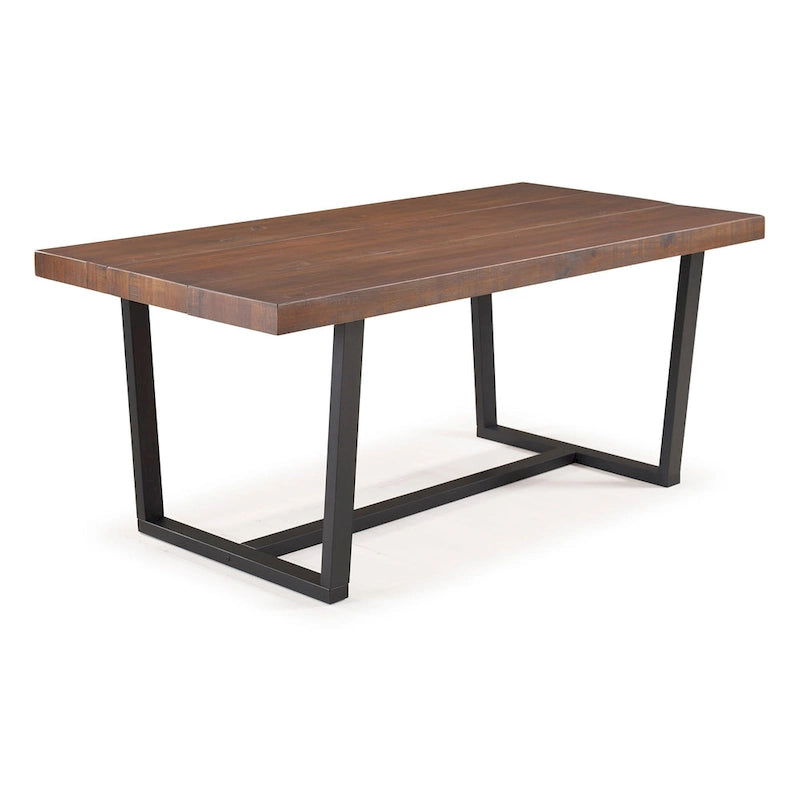 Table de salle à manger en pin massif, 72 po, aspect vieilli, avec piètement tréteau – Gris / Acajou / Chêne rustique, pour 6 à 8 personnes