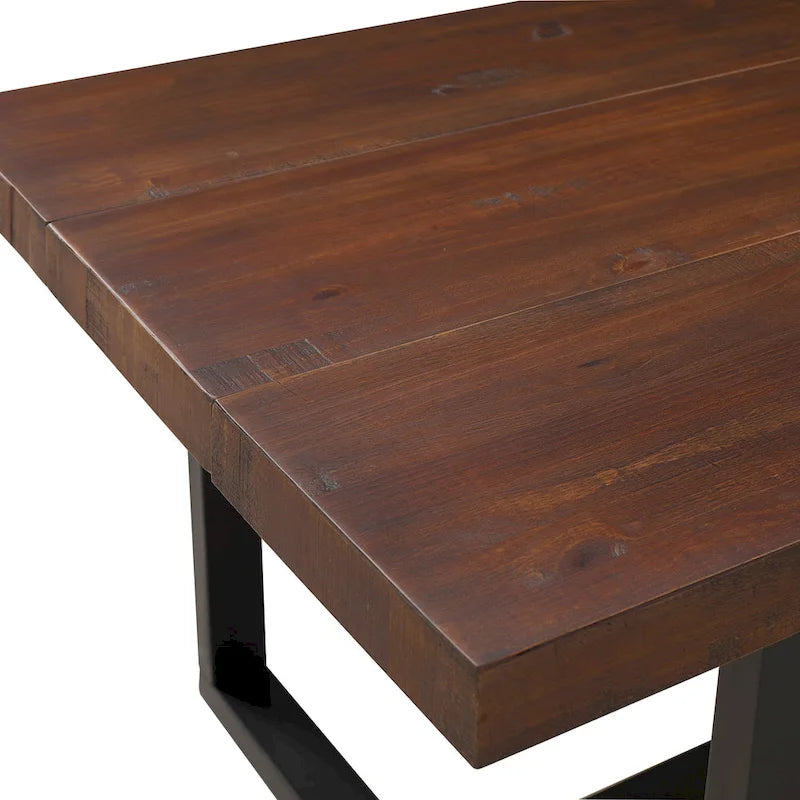 Table de salle à manger en pin massif, 72 po, aspect vieilli, avec piètement tréteau – Gris / Acajou / Chêne rustique, pour 6 à 8 personnes