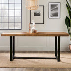 Table de salle à manger en pin massif, 72 po, aspect vieilli, avec piètement tréteau – Gris / Acajou / Chêne rustique, pour 6 à 8 personnes