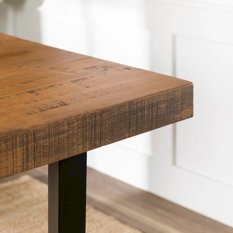 Table de salle à manger en pin massif, 72 po, aspect vieilli, avec piètement tréteau – Gris / Acajou / Chêne rustique, pour 6 à 8 personnes