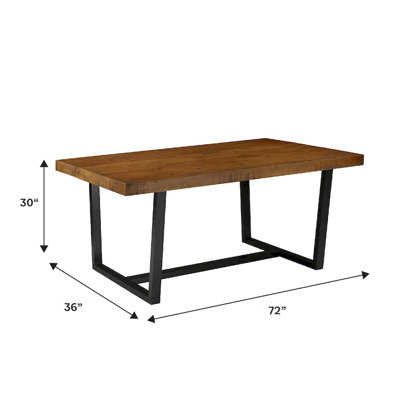 Table de salle à manger en pin massif, 72 po, aspect vieilli, avec piètement tréteau – Gris / Acajou / Chêne rustique, pour 6 à 8 personnes