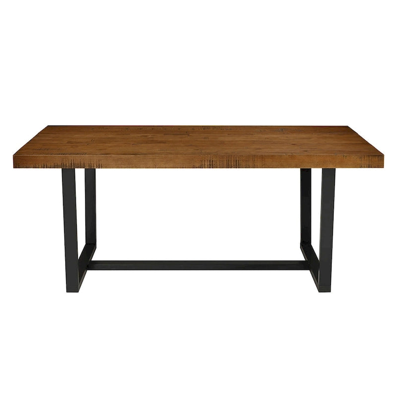 Table de salle à manger en pin massif, 72 po, aspect vieilli, avec piètement tréteau – Gris / Acajou / Chêne rustique, pour 6 à 8 personnes