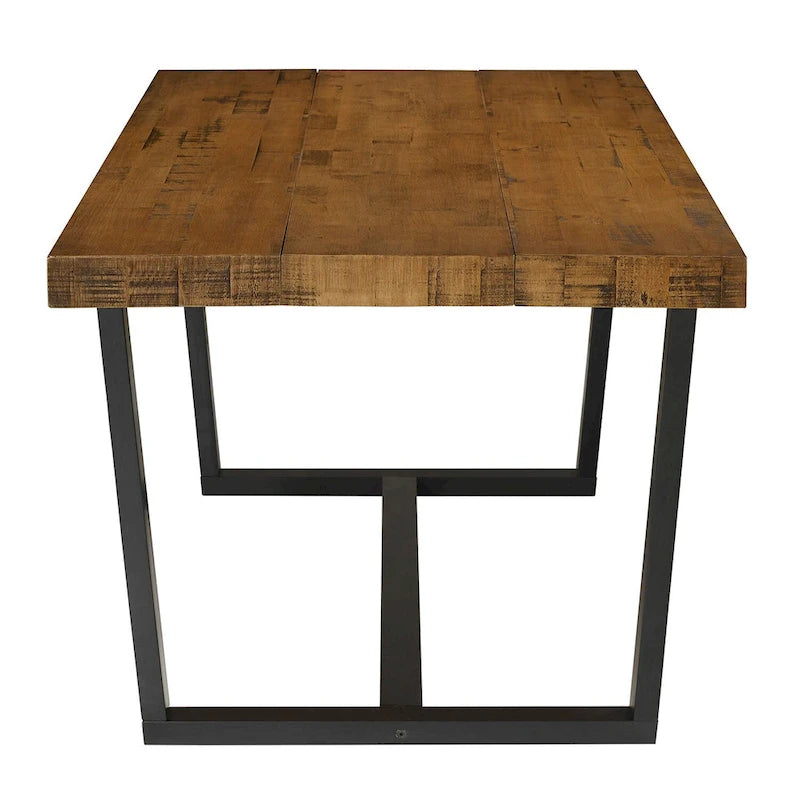 Table de salle à manger en pin massif, 72 po, aspect vieilli, avec piètement tréteau – Gris / Acajou / Chêne rustique, pour 6 à 8 personnes