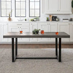 Table de salle à manger en pin massif, 72 po, aspect vieilli, avec piètement tréteau – Gris / Acajou / Chêne rustique, pour 6 à 8 personnes