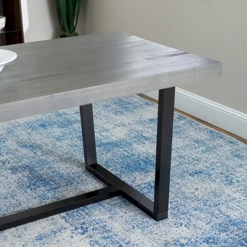 Table de salle à manger en pin massif, 72 po, aspect vieilli, avec piètement tréteau – Gris / Acajou / Chêne rustique, pour 6 à 8 personnes
