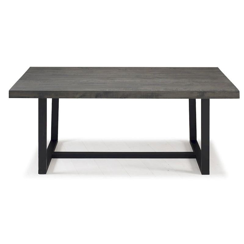 Table de salle à manger en pin massif, 72 po, aspect vieilli, avec piètement tréteau – Gris / Acajou / Chêne rustique, pour 6 à 8 personnes