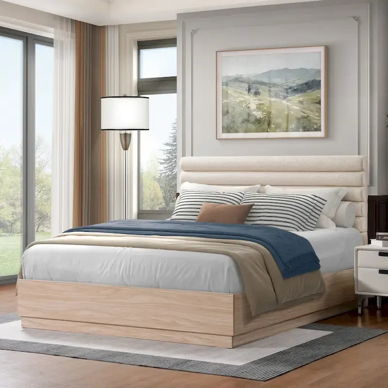 Christopher Knight Home Queen Platform Bed Frame with Upholstered Headboard